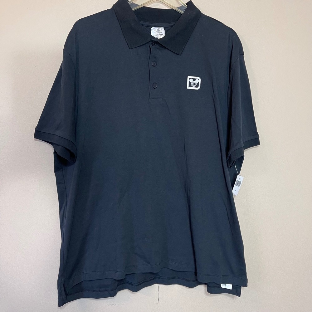 NWT Disney Men's Black Polo‎ Shirt Embroidered Mickey Globe Logo XL